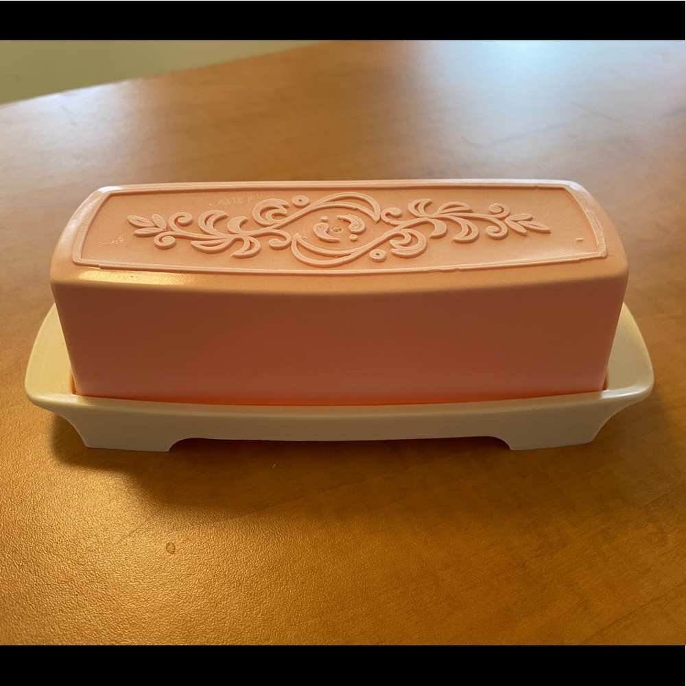 Vintage Plastic Pink & Ivory Butter Dish